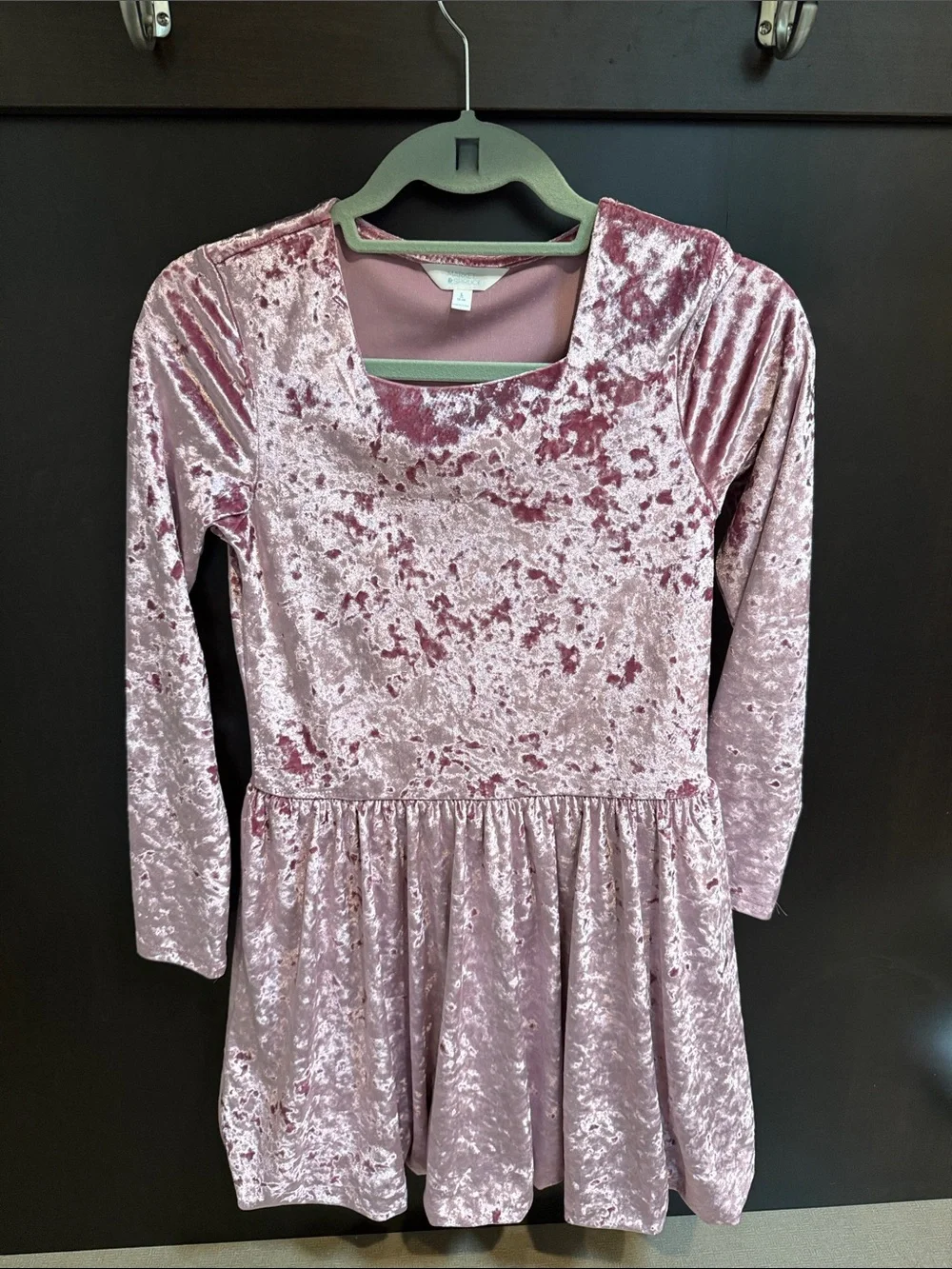 Market & Spruce Girls' Crushed Velvet Long-Sleeve Dress in Dusty Pink